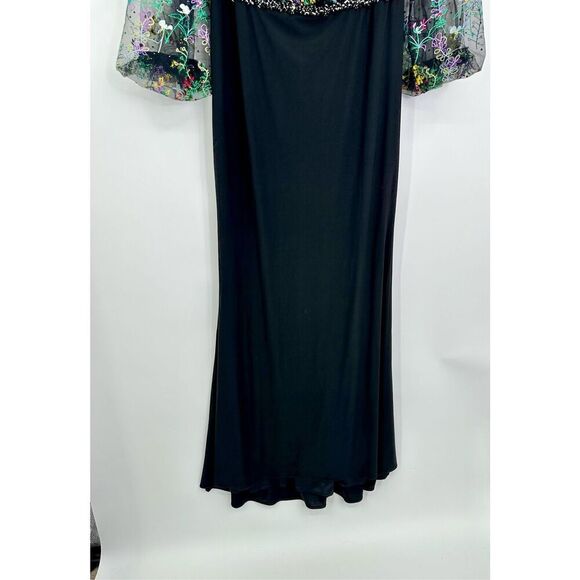Mac Duggal NWT size 12 black EMBROIDERED ILLUSION GOWN style 79479 - Picture 7 of 16
